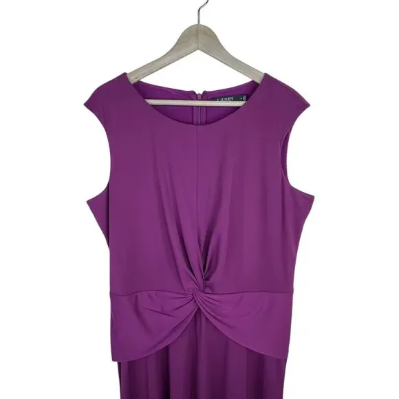 LAUREN Ralph Lauren Women's Twist-Front Jersey Dress Sz 16 Purple Midi A-Line - Picture 3 of 12